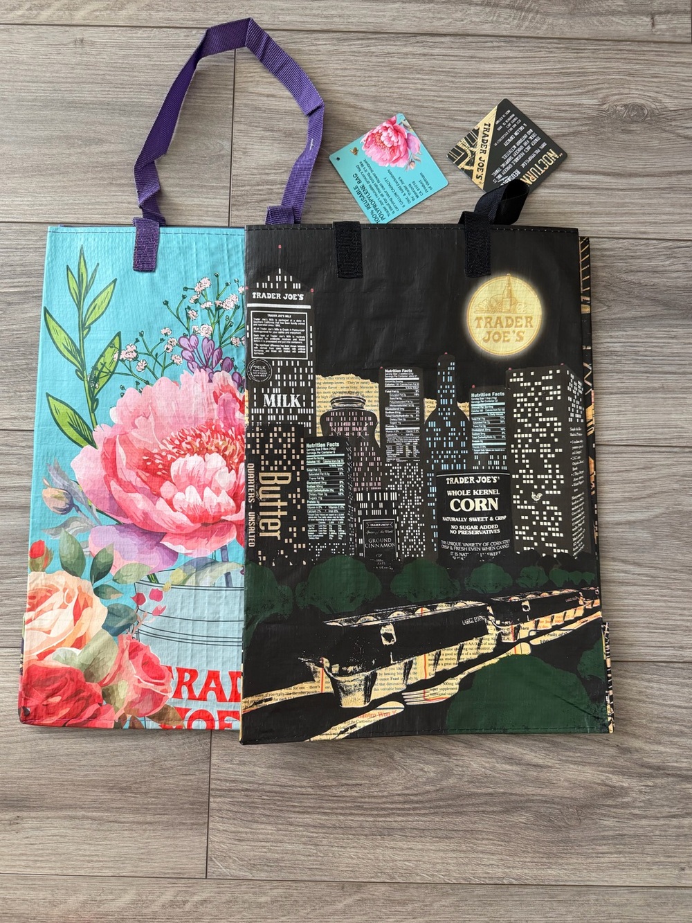 Trader Joe's Reusable Tote Bag - Floral & City Night Design